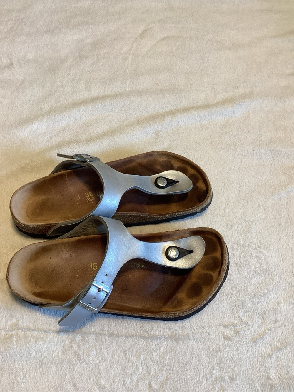 Birkenstock Silver Leather Thong Sandals